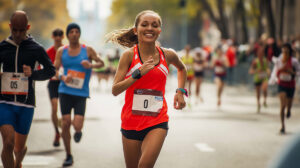 Women's athletics, participating in a marathon.