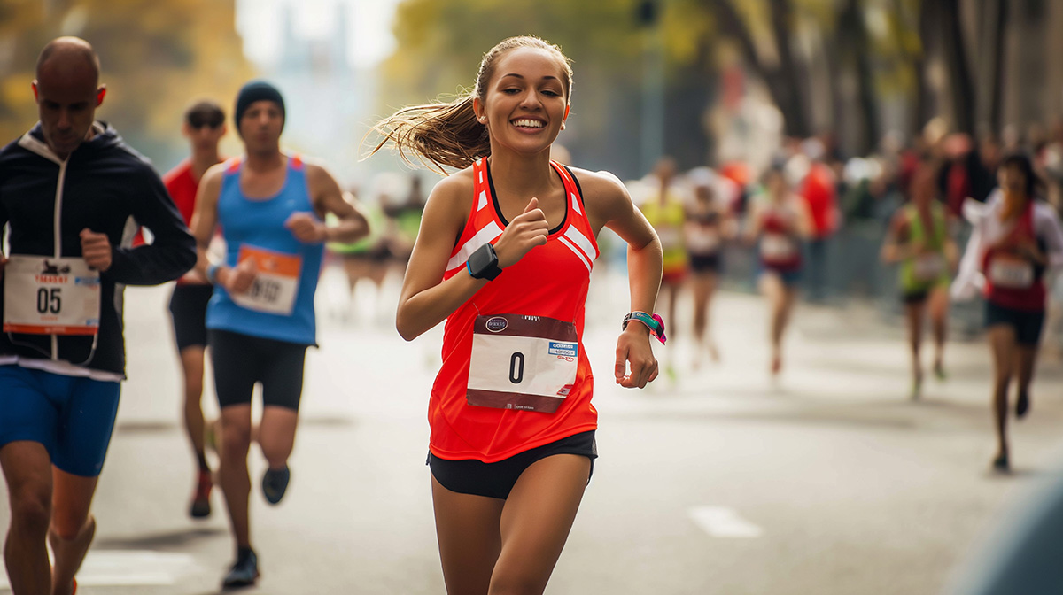 Women's athletics, participating in a marathon.
