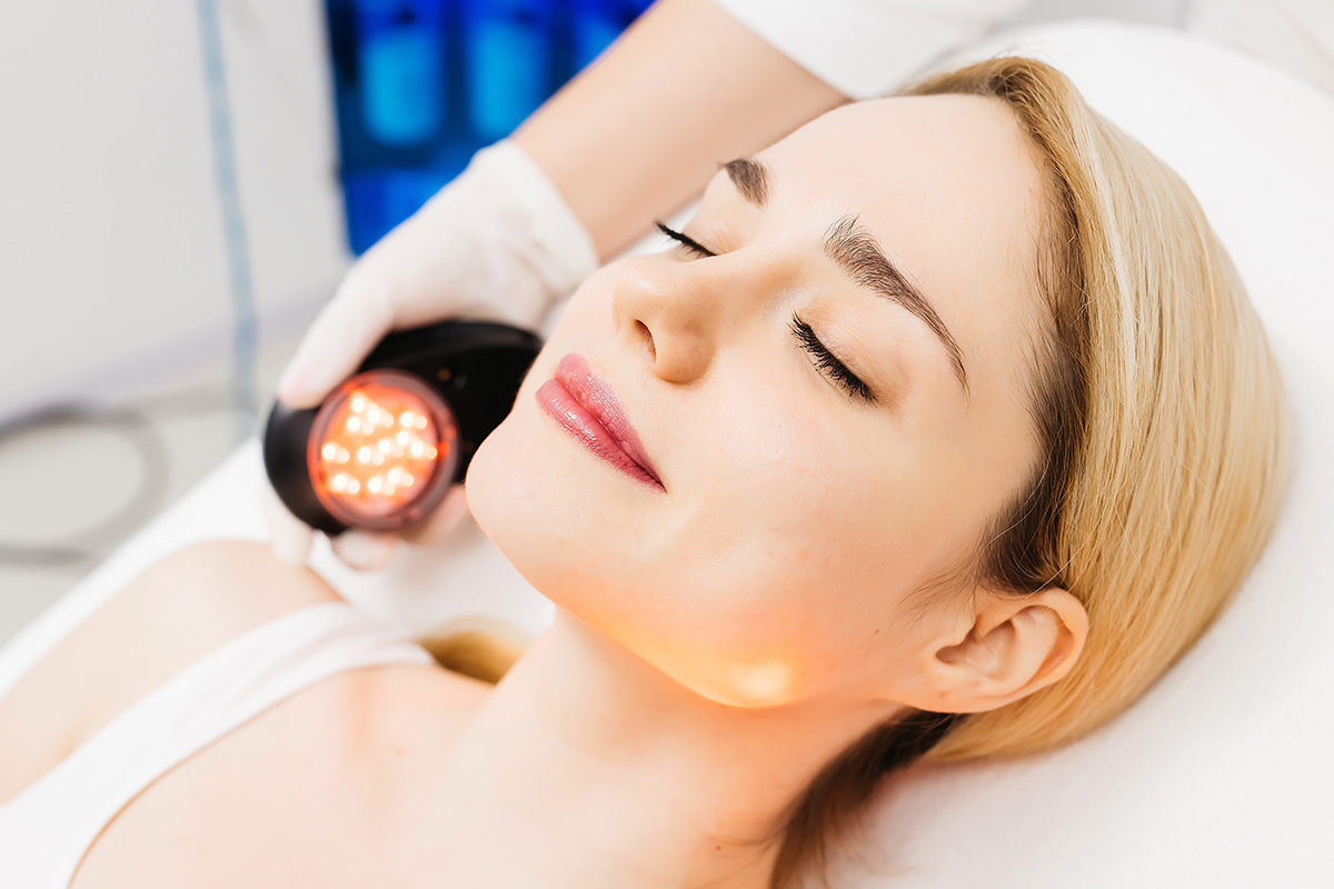 LED light therapy for facial rejuvenation.